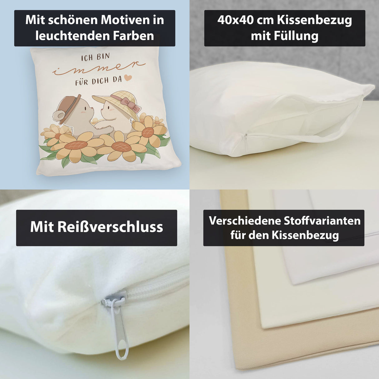 Bären Kissen mit Spruch Ich bin immer für dich da