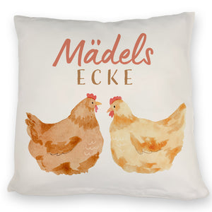 Hühner Kissen mit Spruch Mädelsecke