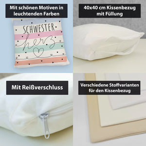 Herzen Kissen mit Spruch Schwesterherz