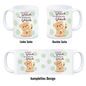 Bär Kaffeebecher mit Spruch Geteiltes Glück ist doppeltes Glück