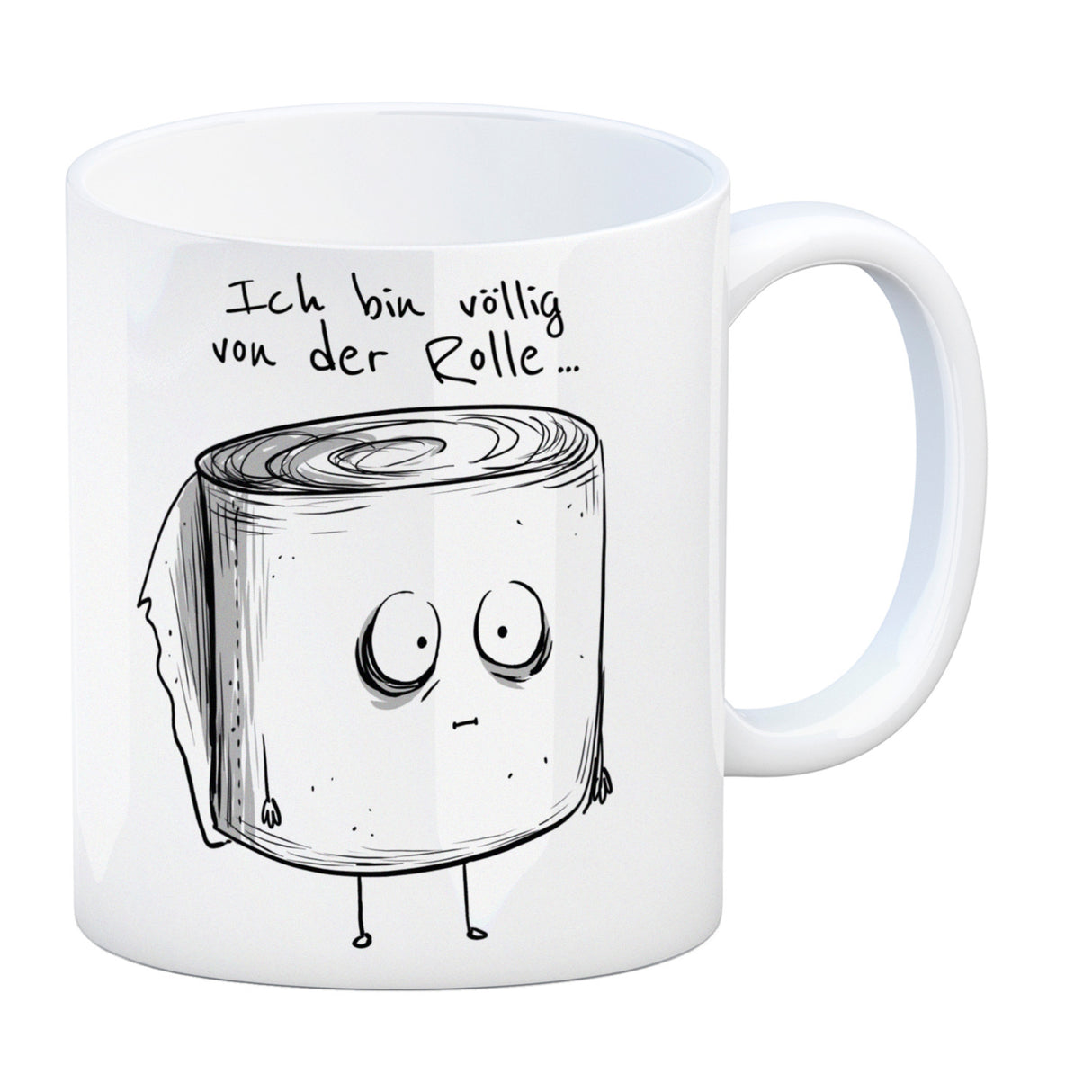 Klopapier Kaffeebecher mit Spruch Ich bin völlig von der Rolle