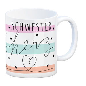 Herzen Kaffeebecher mit Spruch Schwesterherz