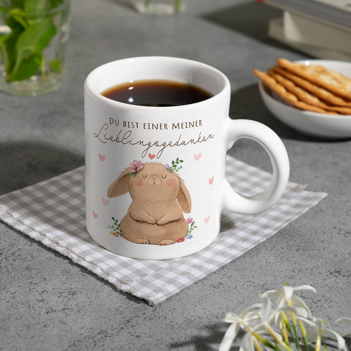 Hase Kaffeebecher mit Spruch Du bist einer meiner Lieblingsgedanken