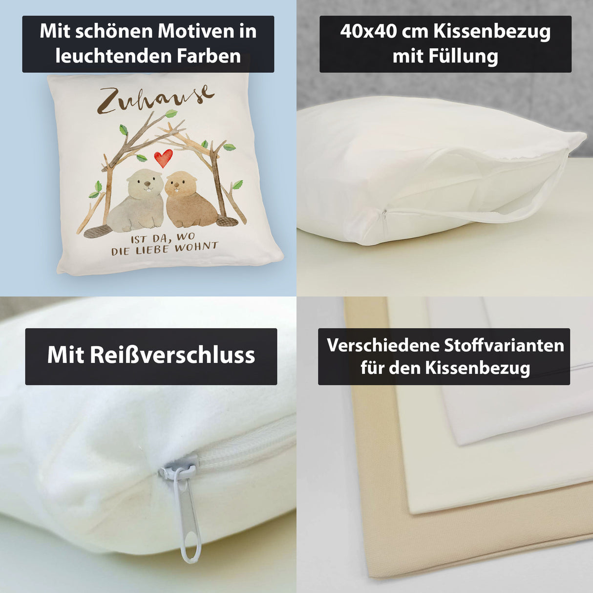 Biber Kissen mit Spruch Zuhause ist da wo die Liebe wohnt