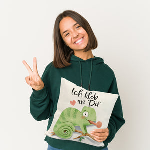 Chamäleon Kissen mit Spruch Ich kleb an dir