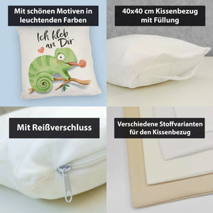 Chamäleon Kissen mit Spruch Ich kleb an dir