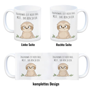 Faultier Kaffeebecher mit Spruch Ich bin faul