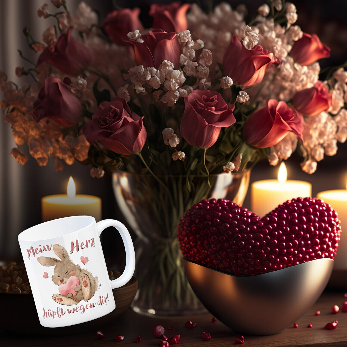 Hase Kaffeebecher mit Spruch Mein Herz hüpft wegen dir