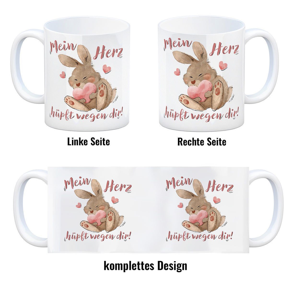 Hase Kaffeebecher mit Spruch Mein Herz hüpft wegen dir