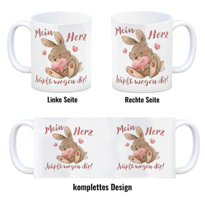 Hase Kaffeebecher mit Spruch Mein Herz hüpft wegen dir