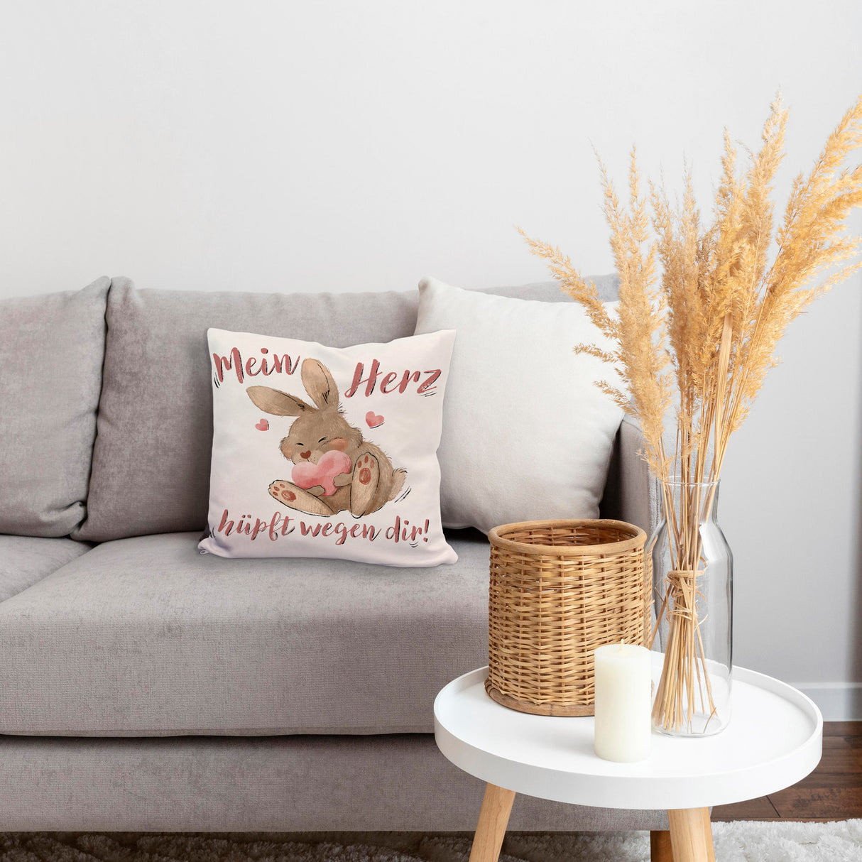 Hase Kissen mit Spruch Mein Herz hüpft wegen dir