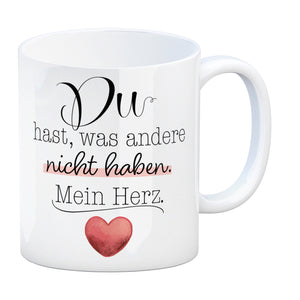 Herz Kaffeebecher mit Spruch Du besitzt mein Herz