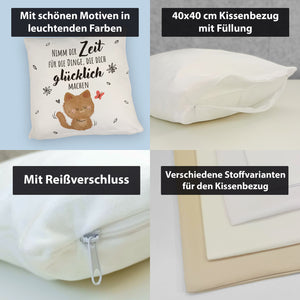 Katze Kissen mit Spruch Zeit für dein Glück nehmen