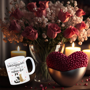 Katzenpaar Kaffeebecher mit Spruch Mein Lieblingsplatz ist bei dir