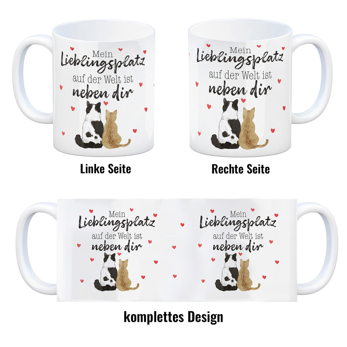 Katzenpaar Kaffeebecher mit Spruch Mein Lieblingsplatz ist bei dir