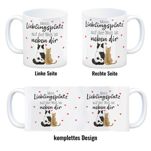 Katzenpaar Kaffeebecher mit Spruch Mein Lieblingsplatz ist bei dir