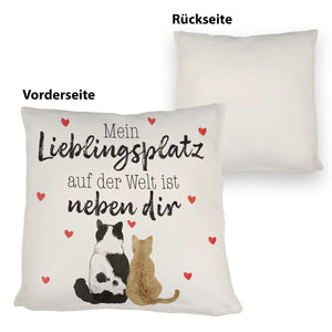 Katzenpaar Kissen mit Spruch Mein Lieblingsplatz ist bei dir