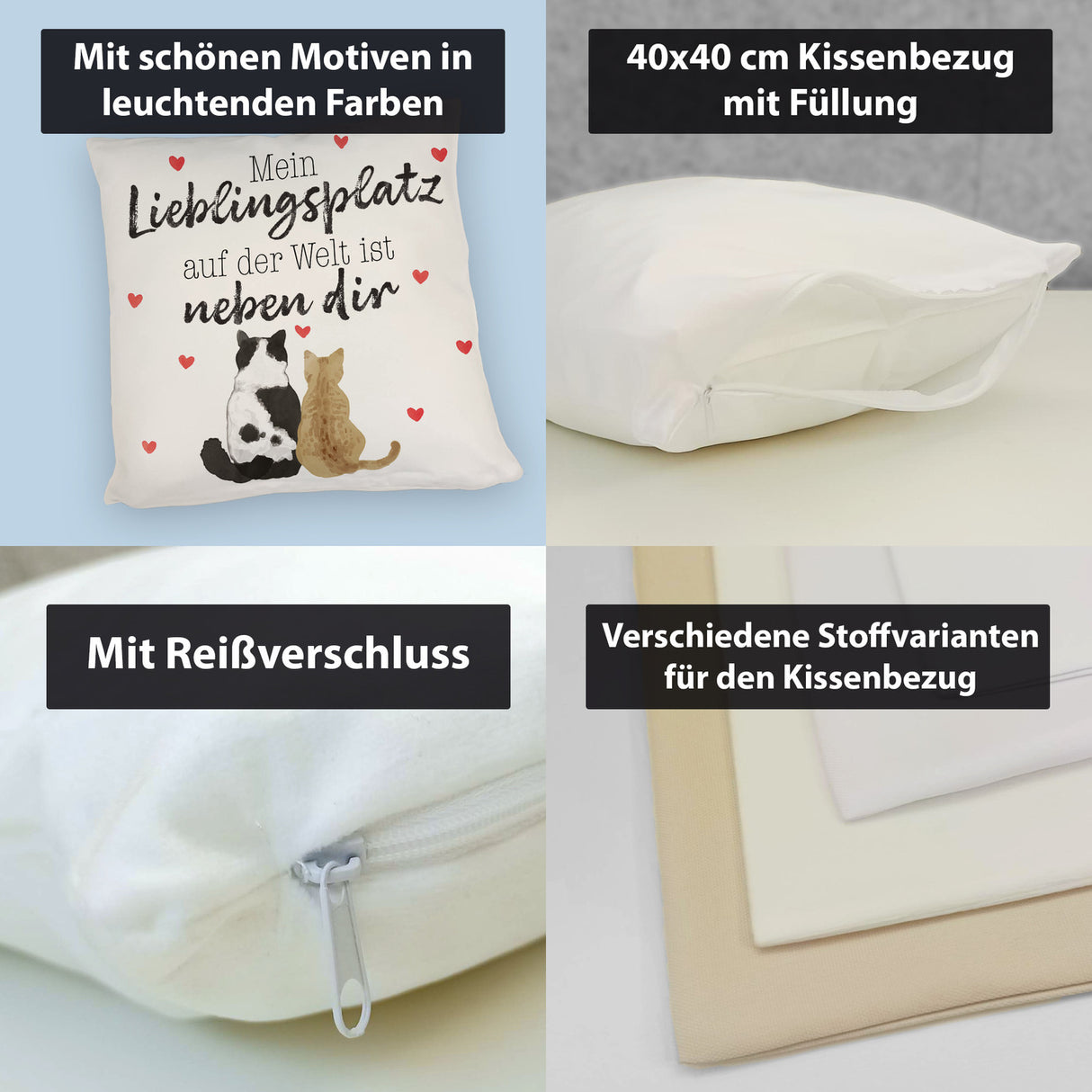 Katzenpaar Kissen mit Spruch Mein Lieblingsplatz ist bei dir