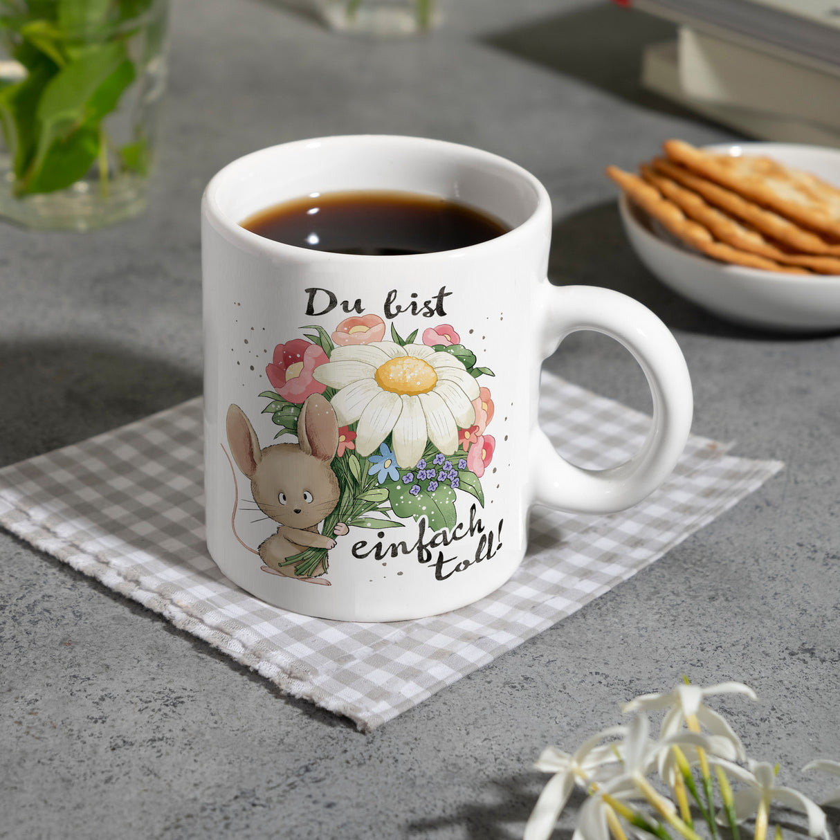 Maus Kaffeebecher mit Spruch Du bist einfach toll