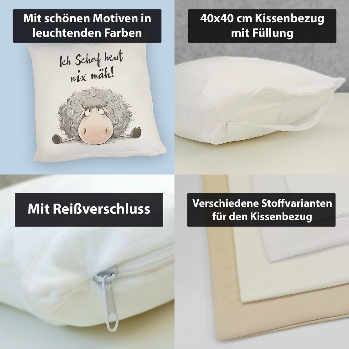 Schaf Kissen mit Spruch Ich Schaf heut nix mäh