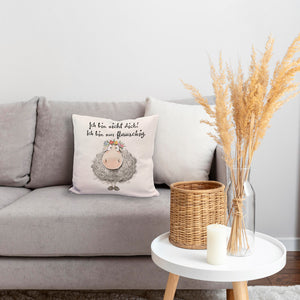 Schaf Kissen mit Spruch Nicht dick nur flauschig