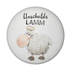 Schaf Magnet rund rund mit Spruch Unschuldslamm
