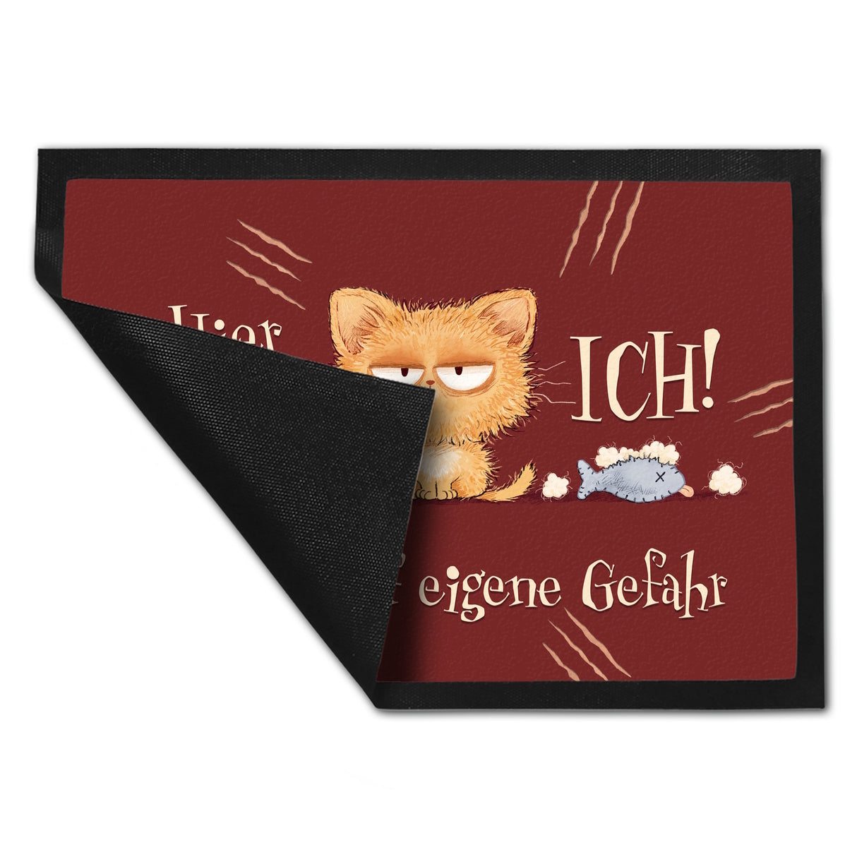 Katze Fußmatte in 35x50 cm mit Spruch Hier wache ich Eigene Gefahr