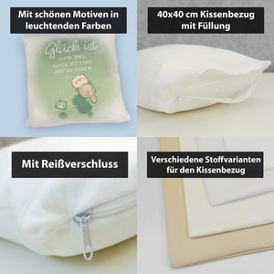 Otter und Frosch Kissen mit Spruch Glück ist Lebensart kein Ziel
