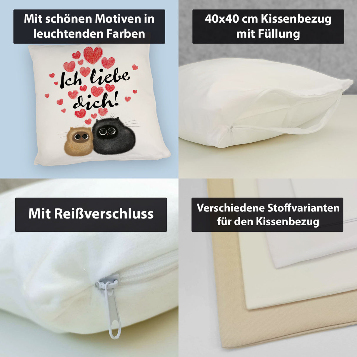 Knuffige Katzen Kissen mit Spruch Ich liebe dich
