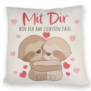 Faultier Paar Kissen mit Spruch Mit dir bin ich am liebsten faul