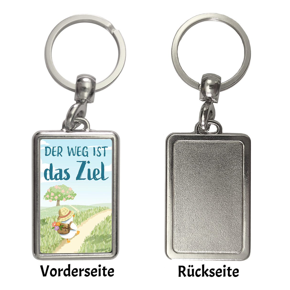 Ente auf Reisen Schlüsselanhänger mit Spruch Der Weg ist das Ziel