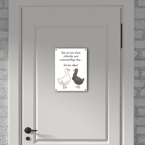 Gilbert die Gans Metallschild in 15x20 cm mit Spruch Schlechte Idee - Bin dabei