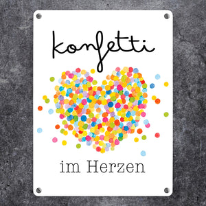 Konfetti im Herzen Karneval Geschenk Metallschild in 15x20 cm
