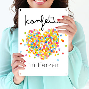 Konfetti im Herzen Karneval Geschenk Metallschild in 15x20 cm