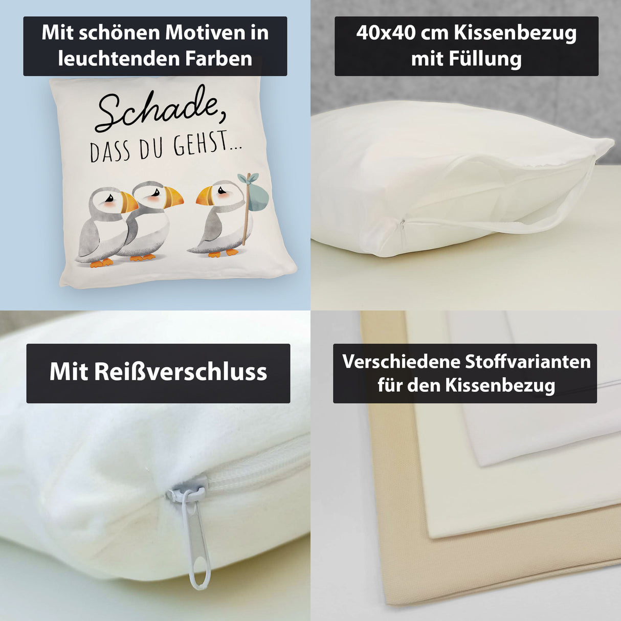 Schade, dass du gehst Papageitaucher Kissen Abschied Kollege