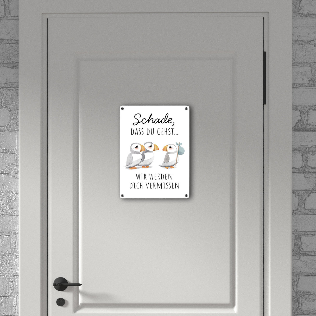 Schade, dass du gehst Papageitaucher Metallschild in 15x20 cm Abschied Kollege