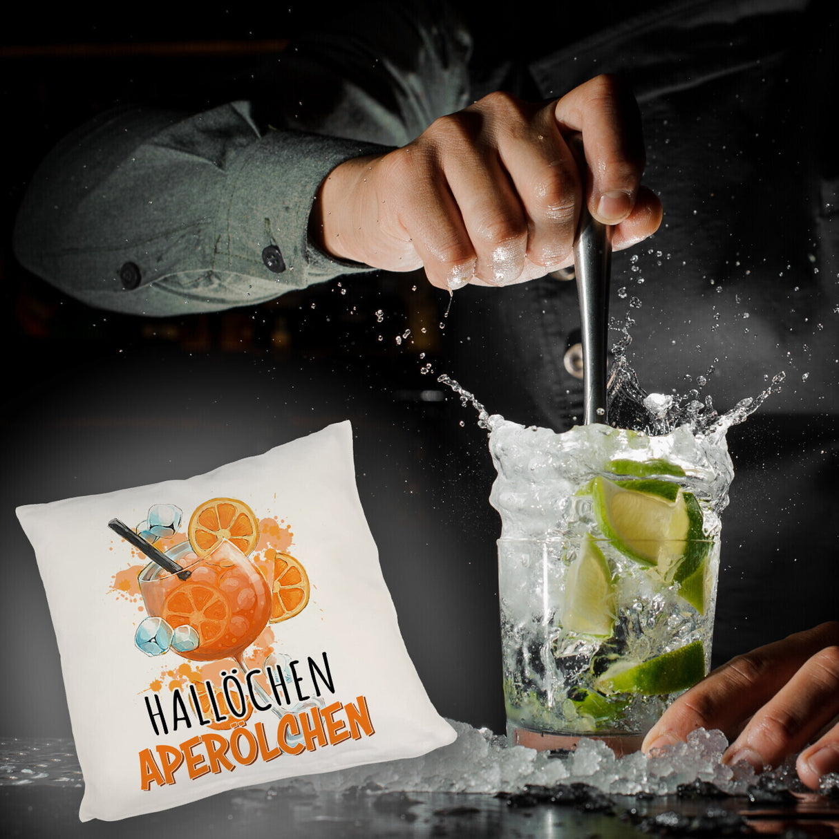 Cocktail Kissen mit Spruch Hallöchen Aperölchen