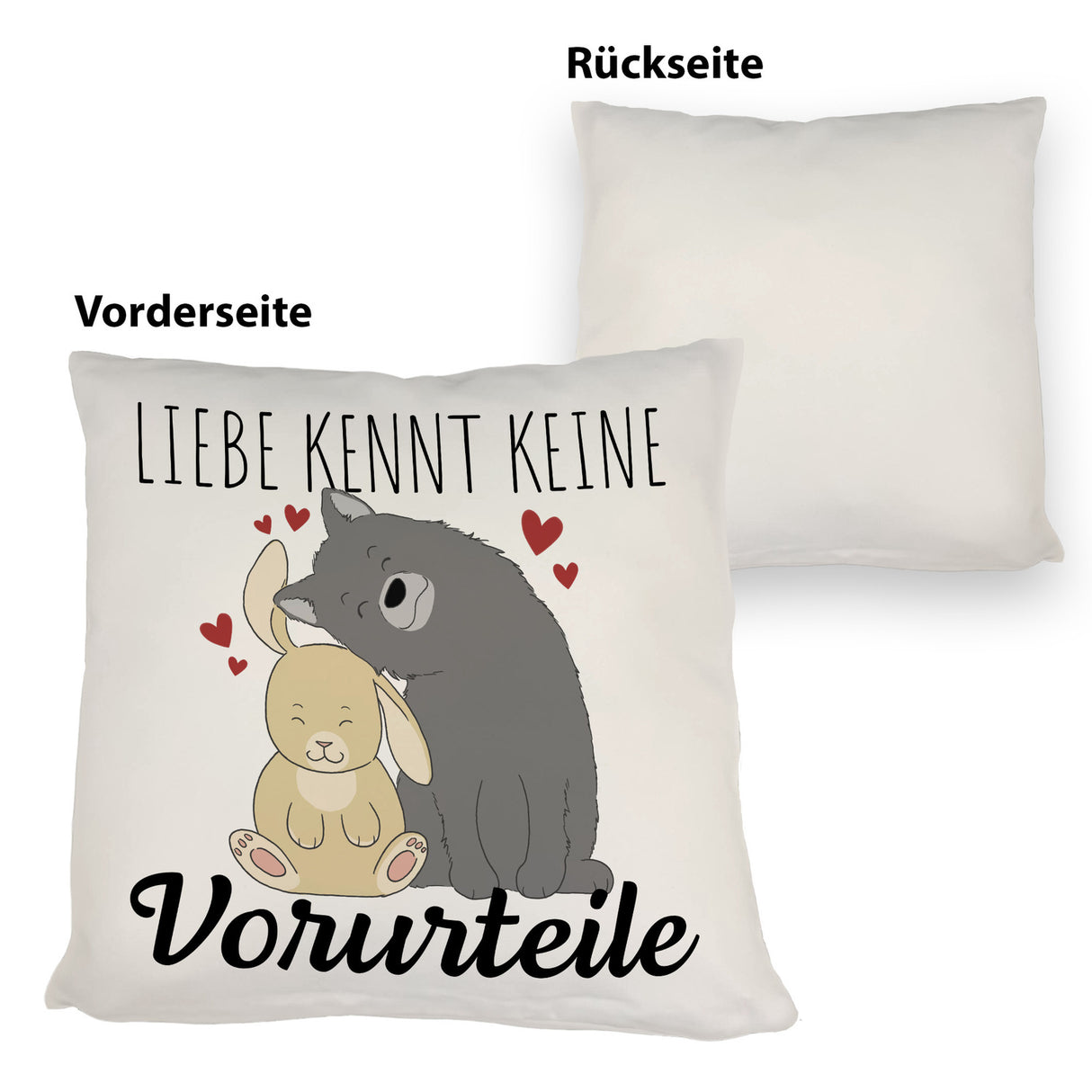 Liebe kennt keine Vorurteile Hase und Wolf Kissen