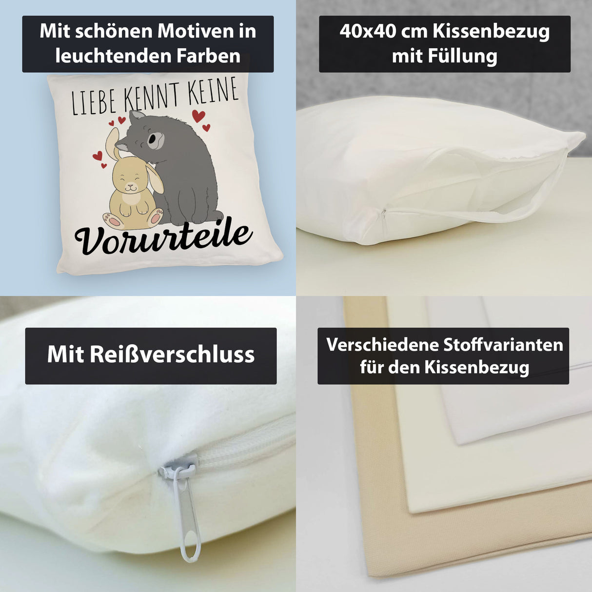 Liebe kennt keine Vorurteile Hase und Wolf Kissen