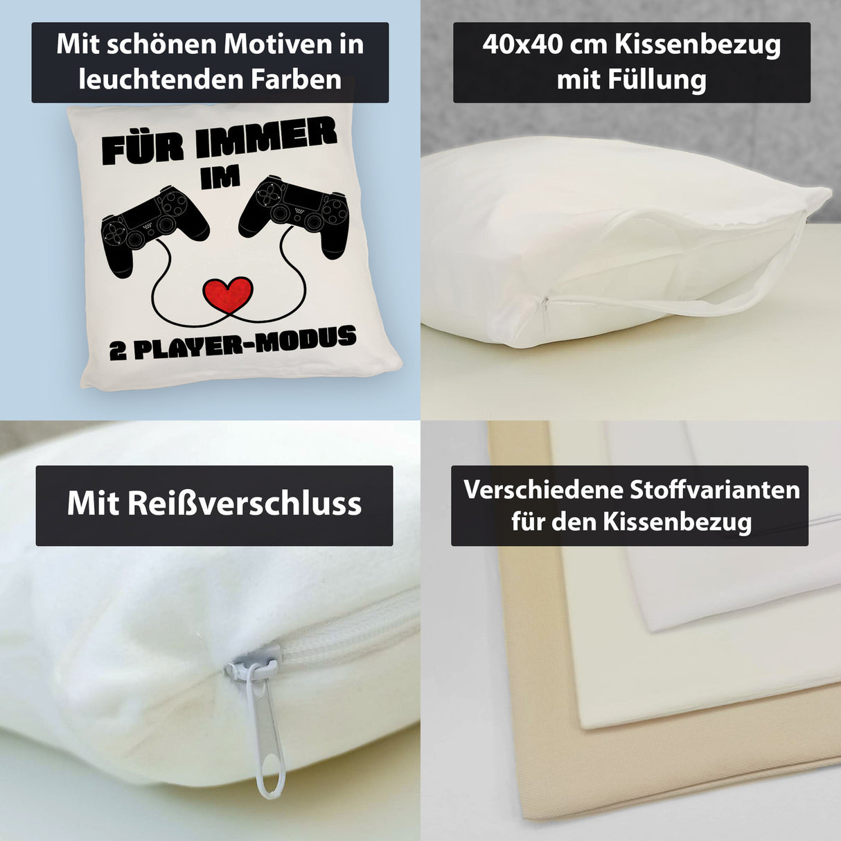 Gaming Kissen mit Spruch Für immer im 2 Player-Modus