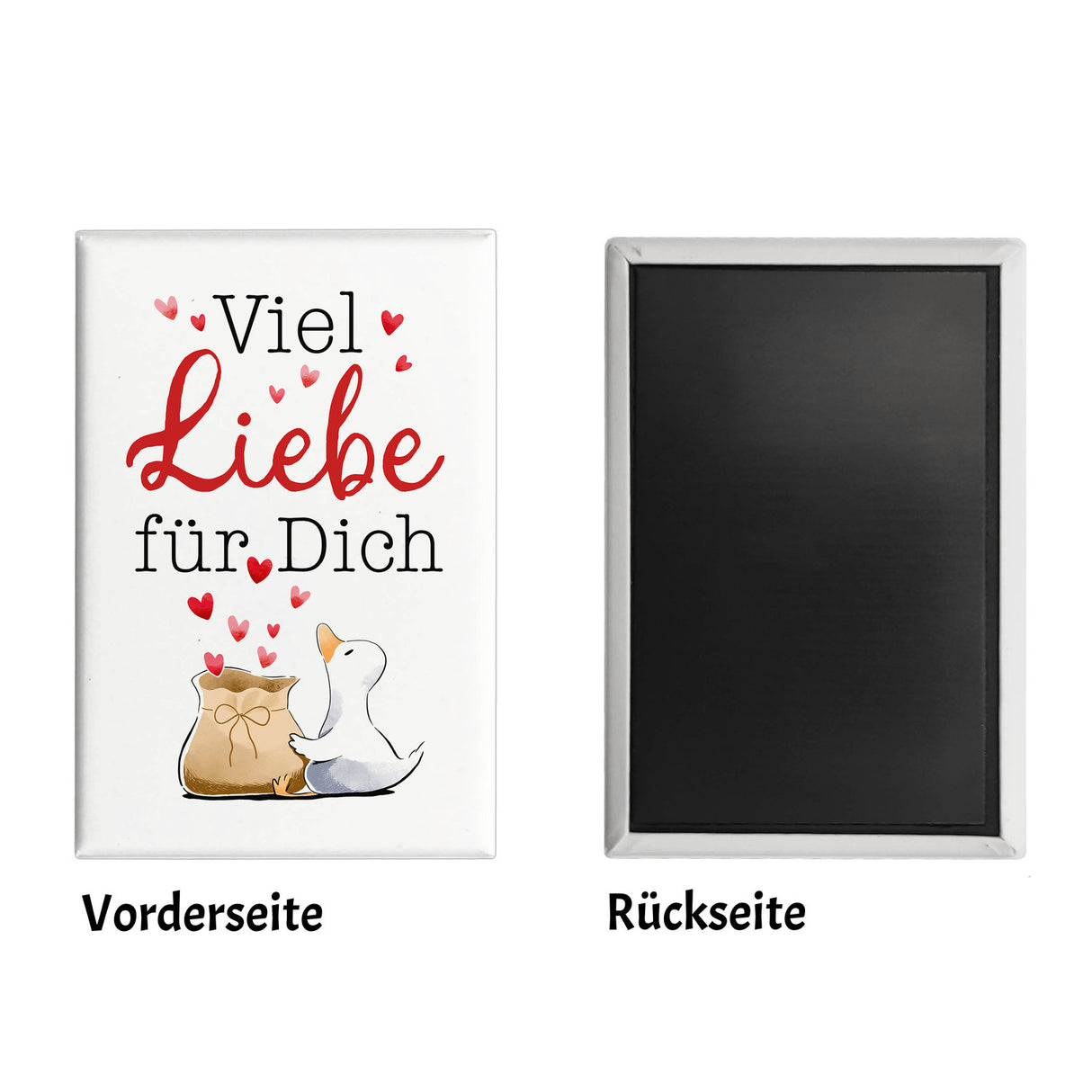 Ente Souvenir Magnet eckig mit Spruch Viel Liebe für dich