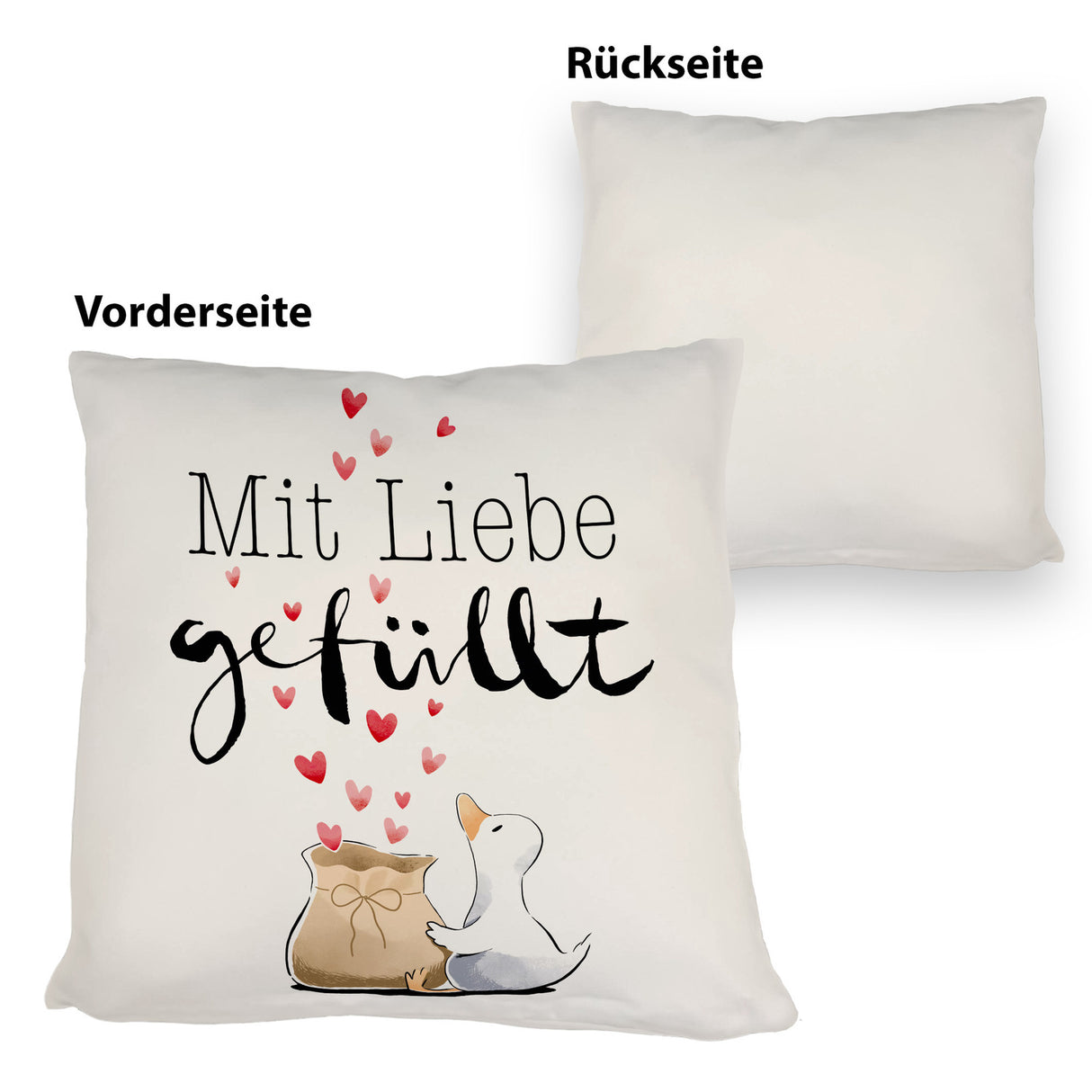 Ente Kissen mit Spruch Mit Liebe gefüllt