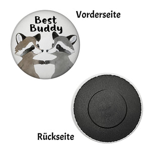 Waschbär Bruder und Kumpel Magnet rund rund mit Spruch Best Buddy