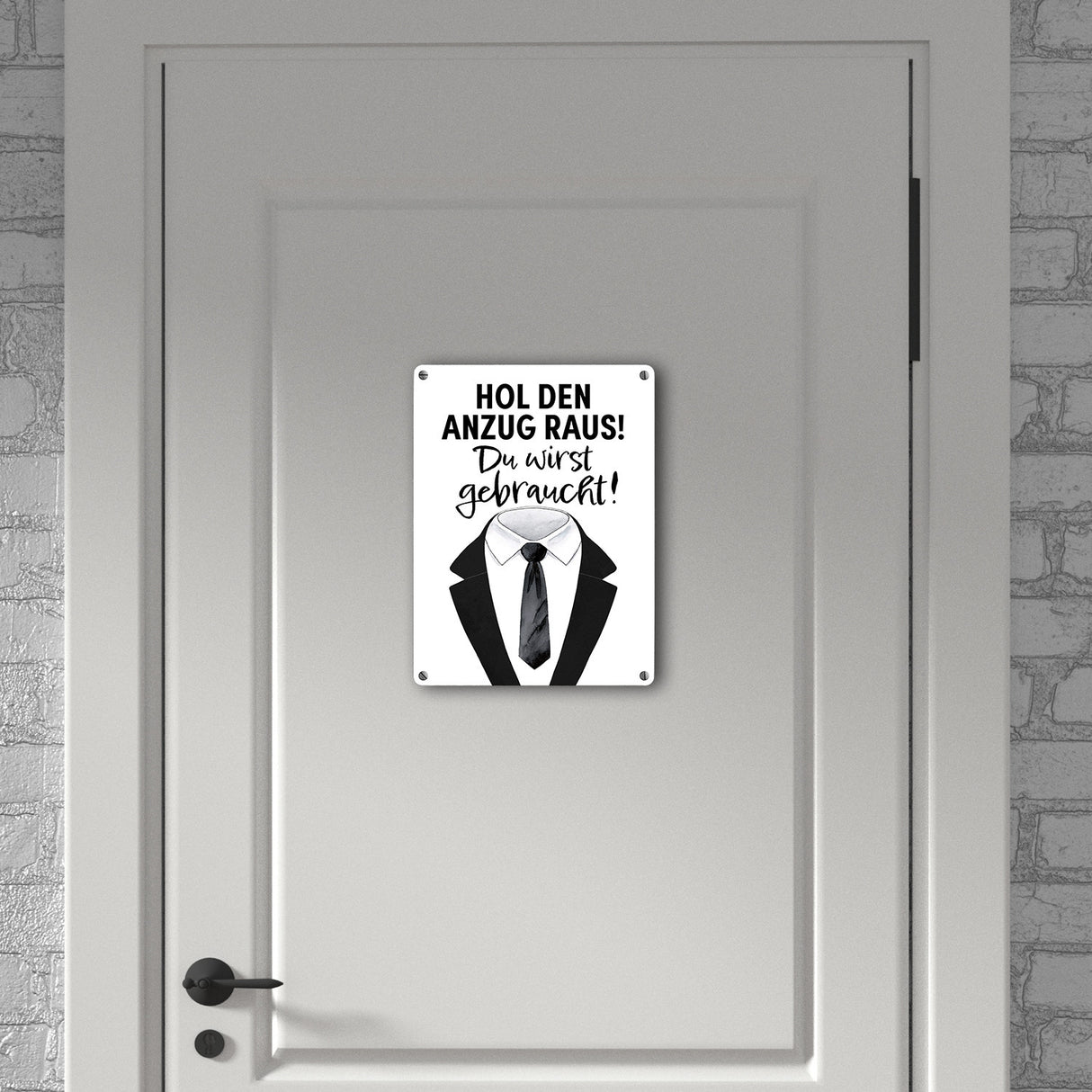 Trauzeuge Metallschild in 15x20 cm mit Spruch Hol den Anzug raus Du wirst gebraucht
