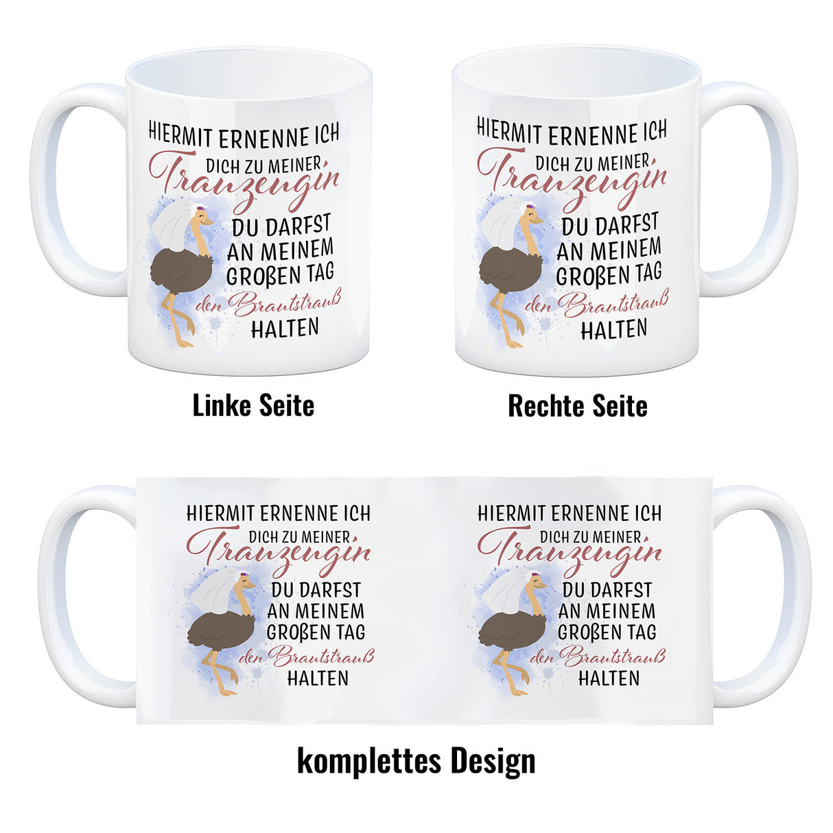 Trauzeugin Brautstrauß Kaffeebecher mit Vogelstrauß