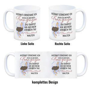 Trauzeugin Brautstrauß Kaffeebecher mit Vogelstrauß