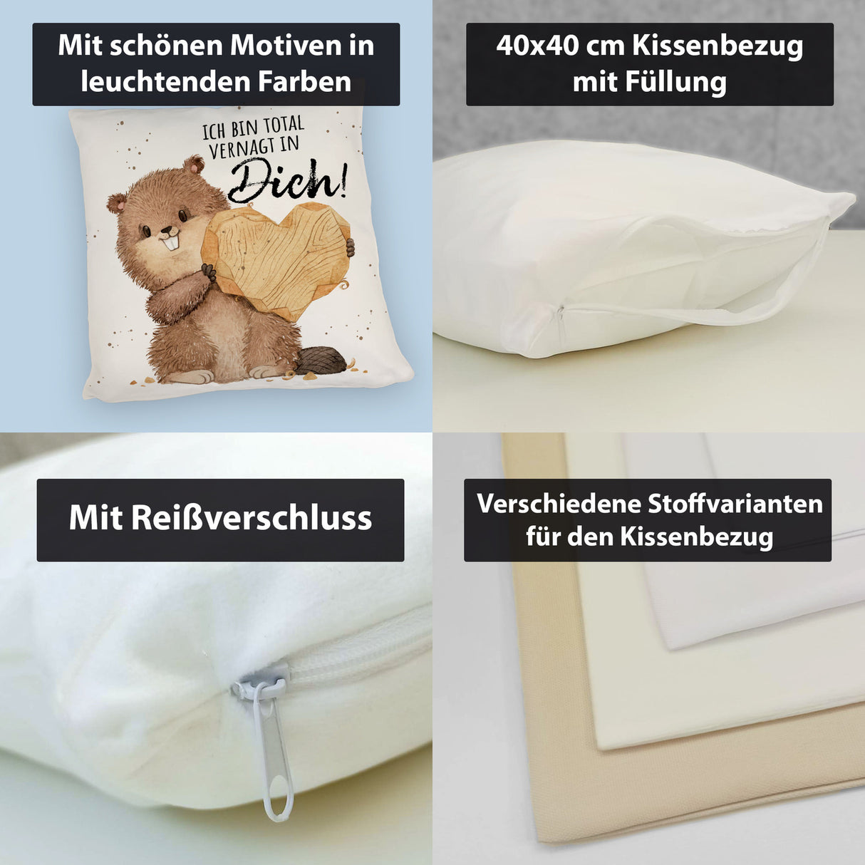 Biber Kissen mit Spruch Ich bin total vernagt in dich