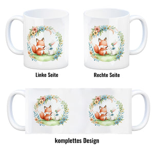 Fuchs und Hase mit Blumenkranz Kaffeebecher
