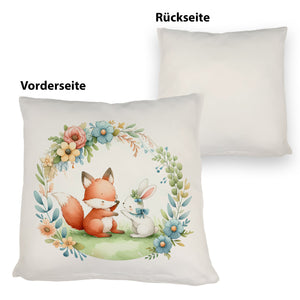 Fuchs und Hase mit Blumenkranz Kissen