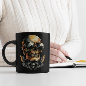 Rocker Totenkopf Tasse schwarz in Schwarz